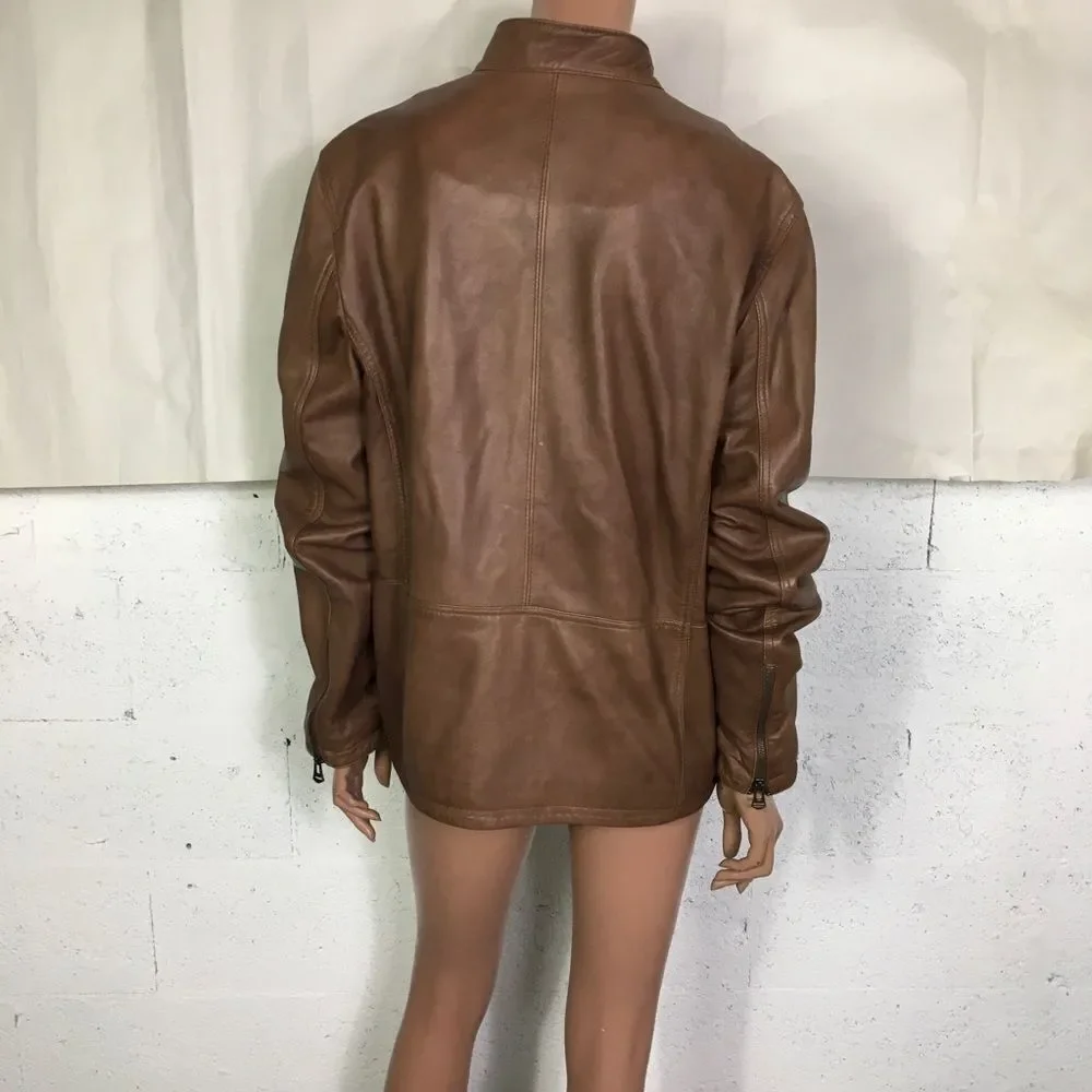 Cole Haan brown leather moto jacket M